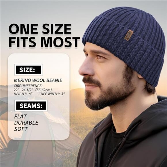 Wool Beanie for Men & Women, Unisex Daily Cuffed Plain